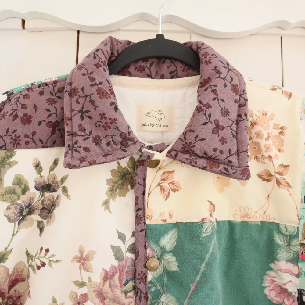 Upcycled Floral Patchwork Quilt Barn Jacket Chore Coat M • L - Picture 5 of 8
